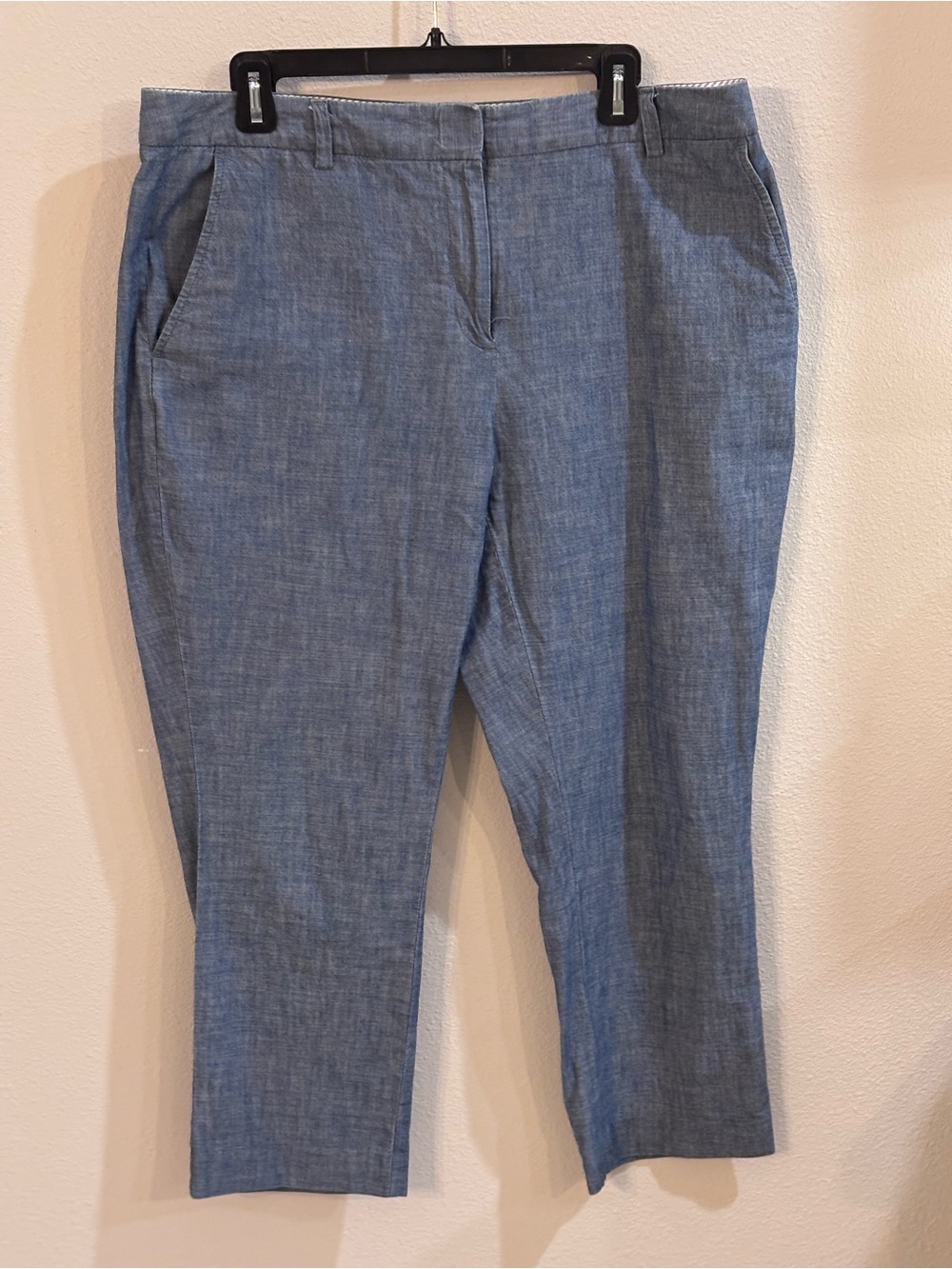 Lands' End Blue Chambray Mid Rise Straight-Leg Pants, Women’s sz 14
